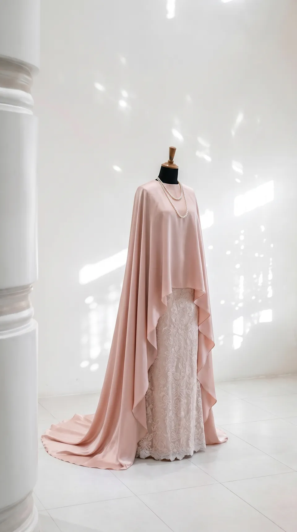 Blush Satin Ensemble dress in soft pink satin over lace