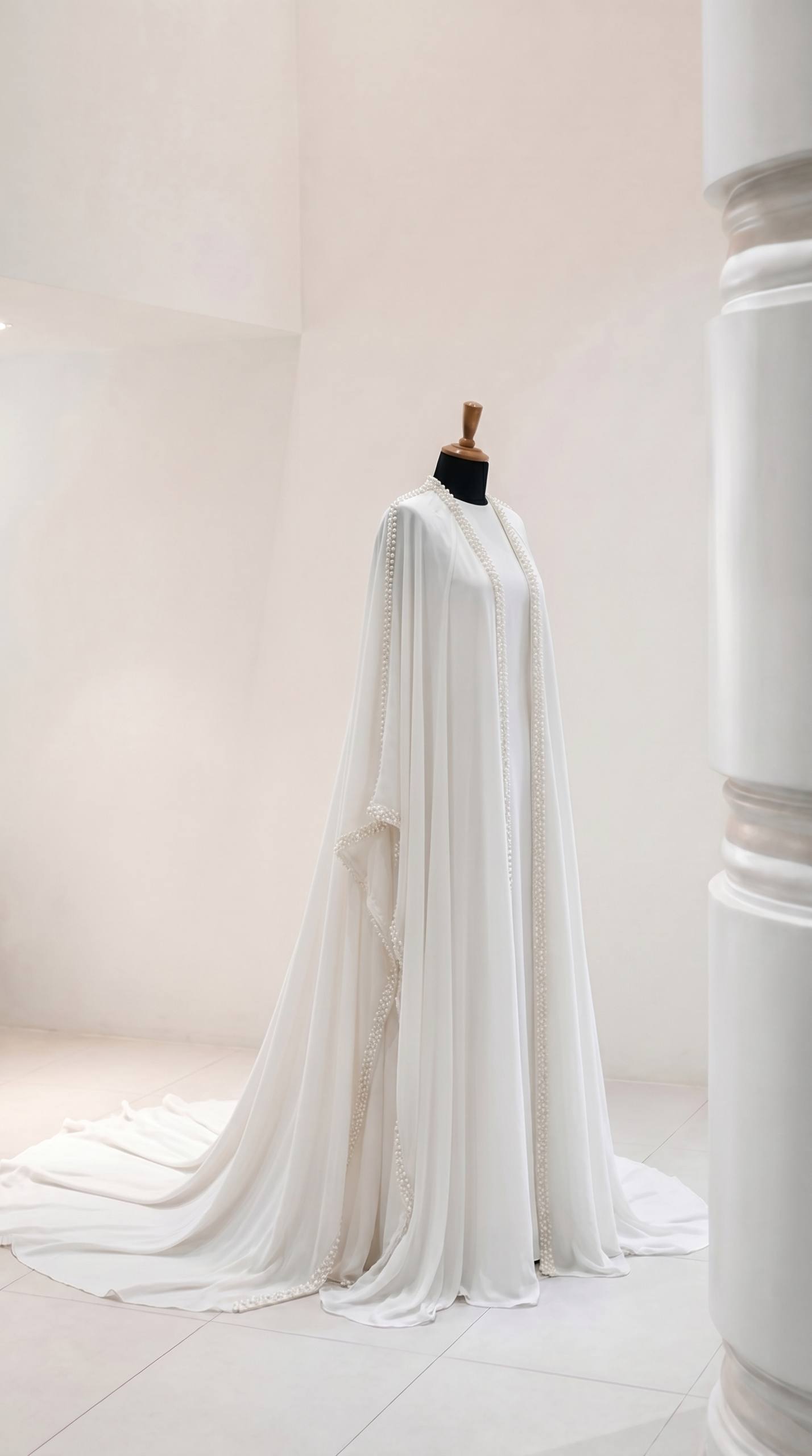 Pearl Veil gown with hand-embroidered pearl trim