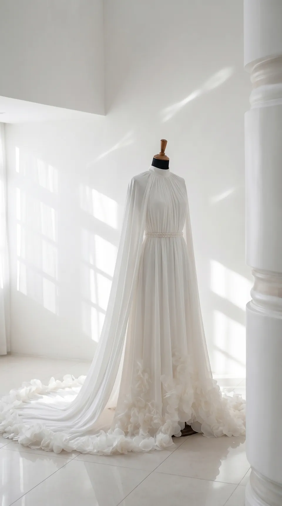 Pearled White Grace modest bridal silhouette